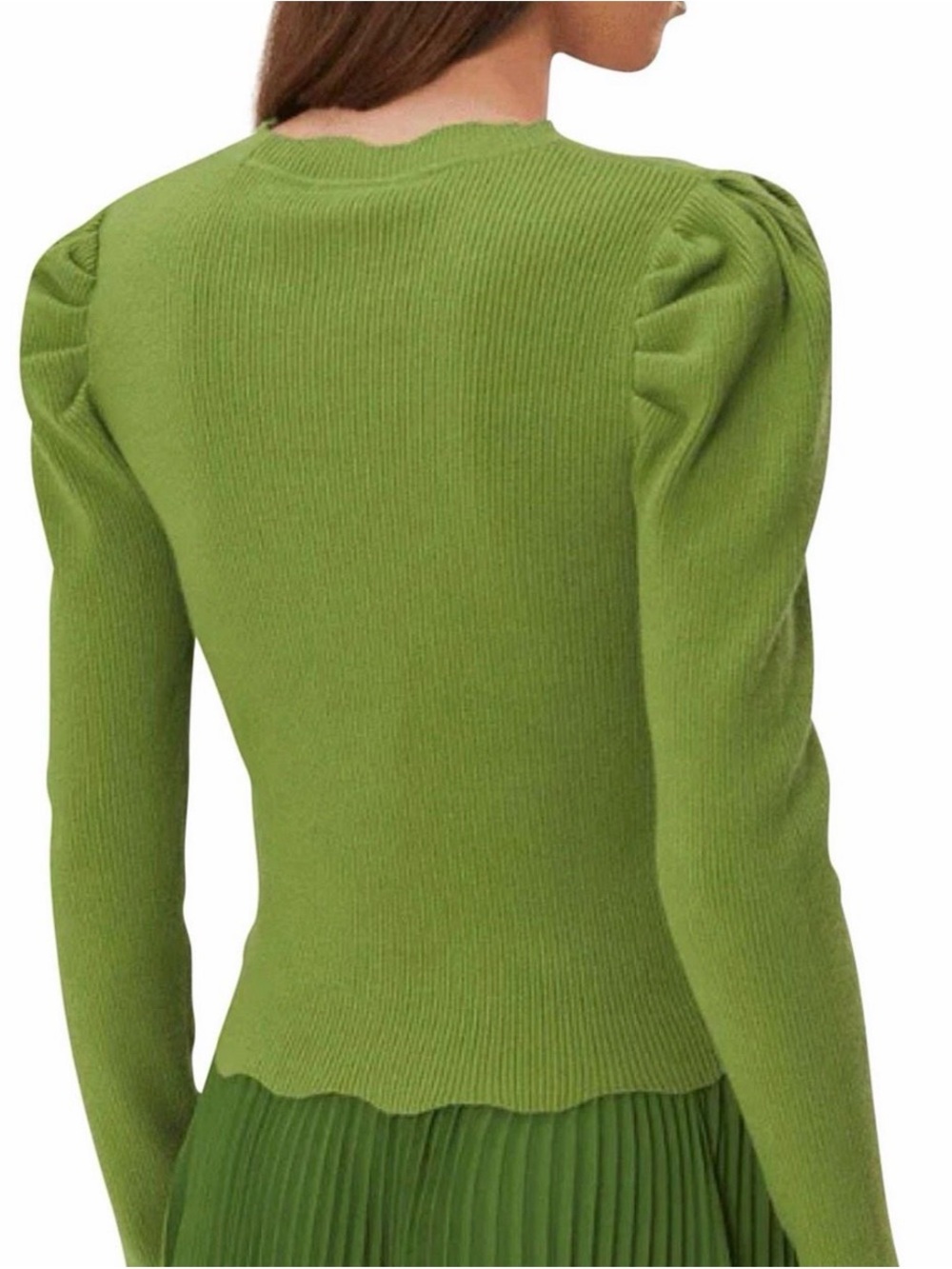 FARM Rio Green Puff-Sleeve Sweater